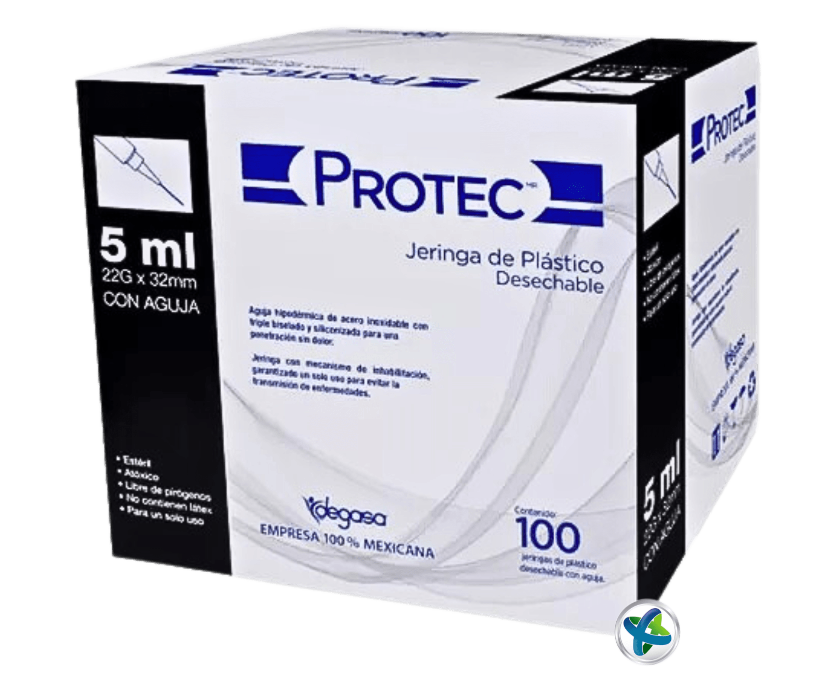 Jeringa Hipodérmica Protec® 22 x 32 (Negra). Caja/100 Pzas.